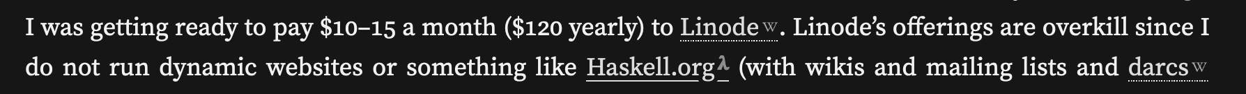 A link to Haskell.org on Gwern's blog. The link is followed by a superscript lambda.