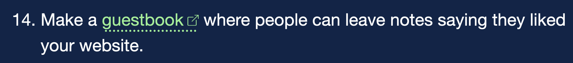 An external link on James' blog. The link is displayed as normal, and an additional diagonal arrow aiming up and to the right and surrounded by a square is displayed to the right of the link text.