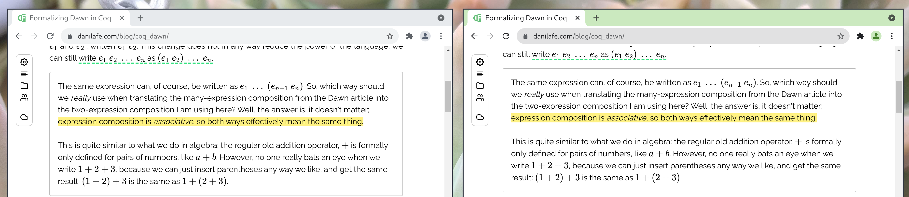 Two chrome windows with the same annotations.